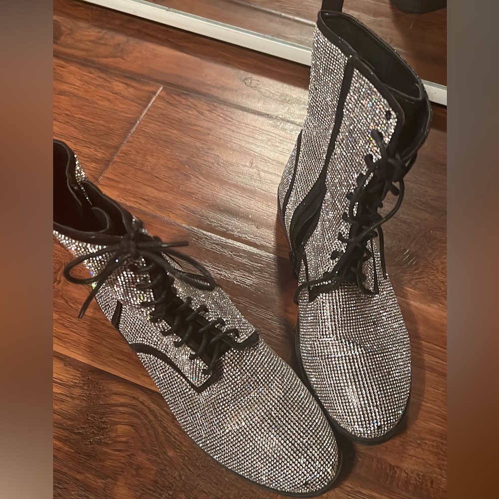 Rhinestone combat boots